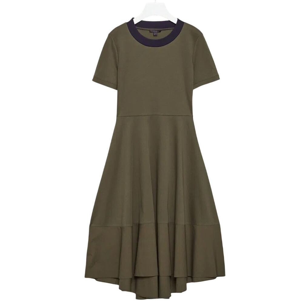 COS Army Green Paneled Jersey Short Sleeve Maxi Dress XS